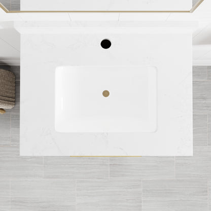 Curio 24 in. Walnut Single Sink Bath Vanity with Arabescato Engineered Stone Top and Undermount Porcelain Sink - Bathroom Vanity by Eviva