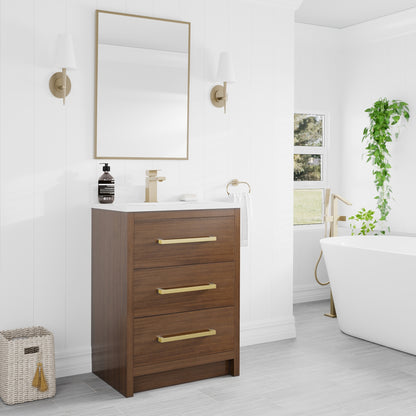 Curio 24 in. Walnut Single Sink Bath Vanity with Arabescato Engineered Stone Top and Undermount Porcelain Sink - Bathroom Vanity by Eviva