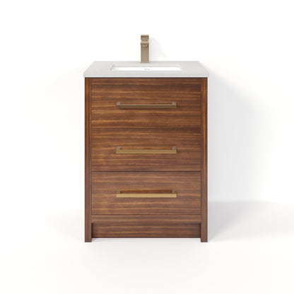 Curio 26 in. Walnut Single Sink Bath Vanity with Arabescato Engineered Stone Top and Undermount Porcelain Sink - Bathroom Vanity by Eviva