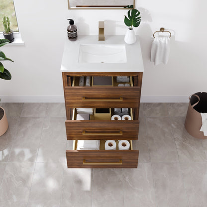 Curio 26 in. Walnut Single Sink Bath Vanity with Arabescato Engineered Stone Top and Undermount Porcelain Sink - Bathroom Vanity by Eviva