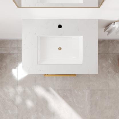 Curio 26 in. Walnut Single Sink Bath Vanity with Arabescato Engineered Stone Top and Undermount Porcelain Sink - Bathroom Vanity by Eviva