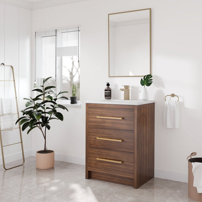 Curio 26 in. Walnut Single Sink Bath Vanity with Arabescato Engineered Stone Top and Undermount Porcelain Sink - Bathroom Vanity by Eviva
