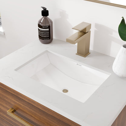 Curio 26 in. Walnut Single Sink Bath Vanity with Arabescato Engineered Stone Top and Undermount Porcelain Sink - Bathroom Vanity by Eviva