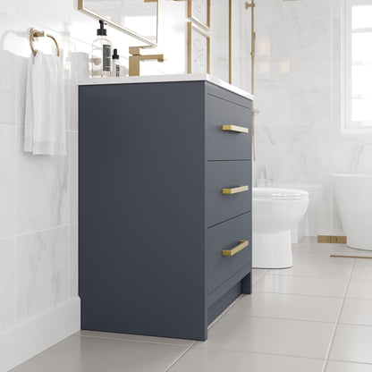 Curio 30 in. Dark Blue Single Sink Bath Vanity with Arabescato Engineered Stone Top and Undermount Porcelain Sink - Bathroom Vanity by Eviva