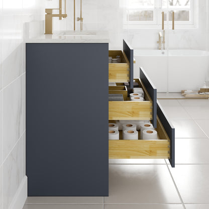 Curio 30 in. Dark Blue Single Sink Bath Vanity with Arabescato Engineered Stone Top and Undermount Porcelain Sink - Bathroom Vanity by Eviva