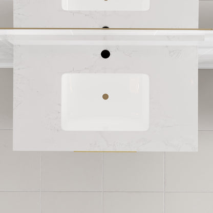 Curio 30 in. Dark Blue Single Sink Bath Vanity with Arabescato Engineered Stone Top and Undermount Porcelain Sink - Bathroom Vanity by Eviva