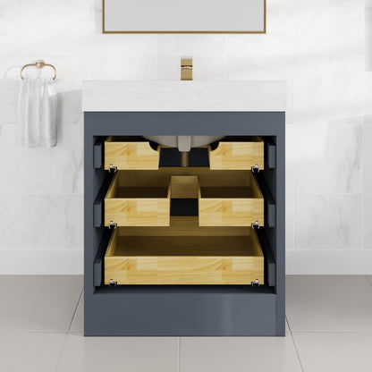 Curio 30 in. Dark Blue Single Sink Bath Vanity with Arabescato Engineered Stone Top and Undermount Porcelain Sink - Bathroom Vanity by Eviva