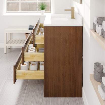 Curio 36 in. Walnut Single Sink Bath Vanity with Arabescato Engineered Stone Top and Undermount Porcelain Sink - Bathroom Vanity by Eviva