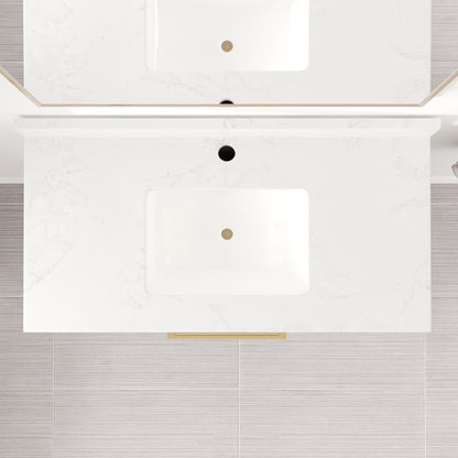Curio 36 in. Walnut Single Sink Bath Vanity with Arabescato Engineered Stone Top and Undermount Porcelain Sink - Bathroom Vanity by Eviva