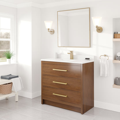 Curio 36 in. Walnut Single Sink Bath Vanity with Arabescato Engineered Stone Top and Undermount Porcelain Sink - Bathroom Vanity by Eviva