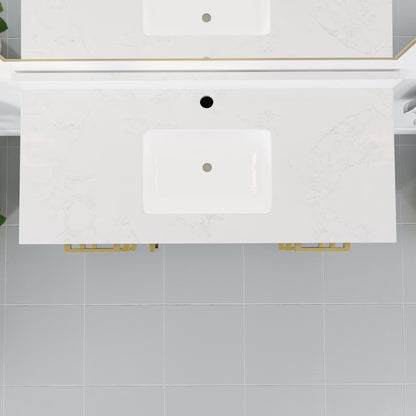 Curio 42 in. Dark Blue Single Sink Bath Vanity with Arabescato Engineered Stone Top and Undermount Porcelain Sink - Bathroom Vanity by Eviva
