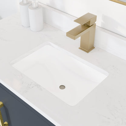 Curio 42 in. Dark Blue Single Sink Bath Vanity with Arabescato Engineered Stone Top and Undermount Porcelain Sink - Bathroom Vanity by Eviva
