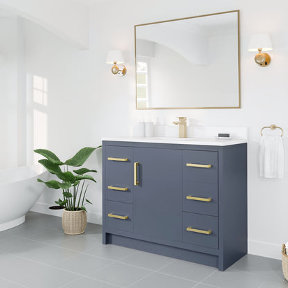 Curio 42 in. Dark Blue Single Sink Bath Vanity with Arabescato Engineered Stone Top and Undermount Porcelain Sink - Bathroom Vanity by Eviva