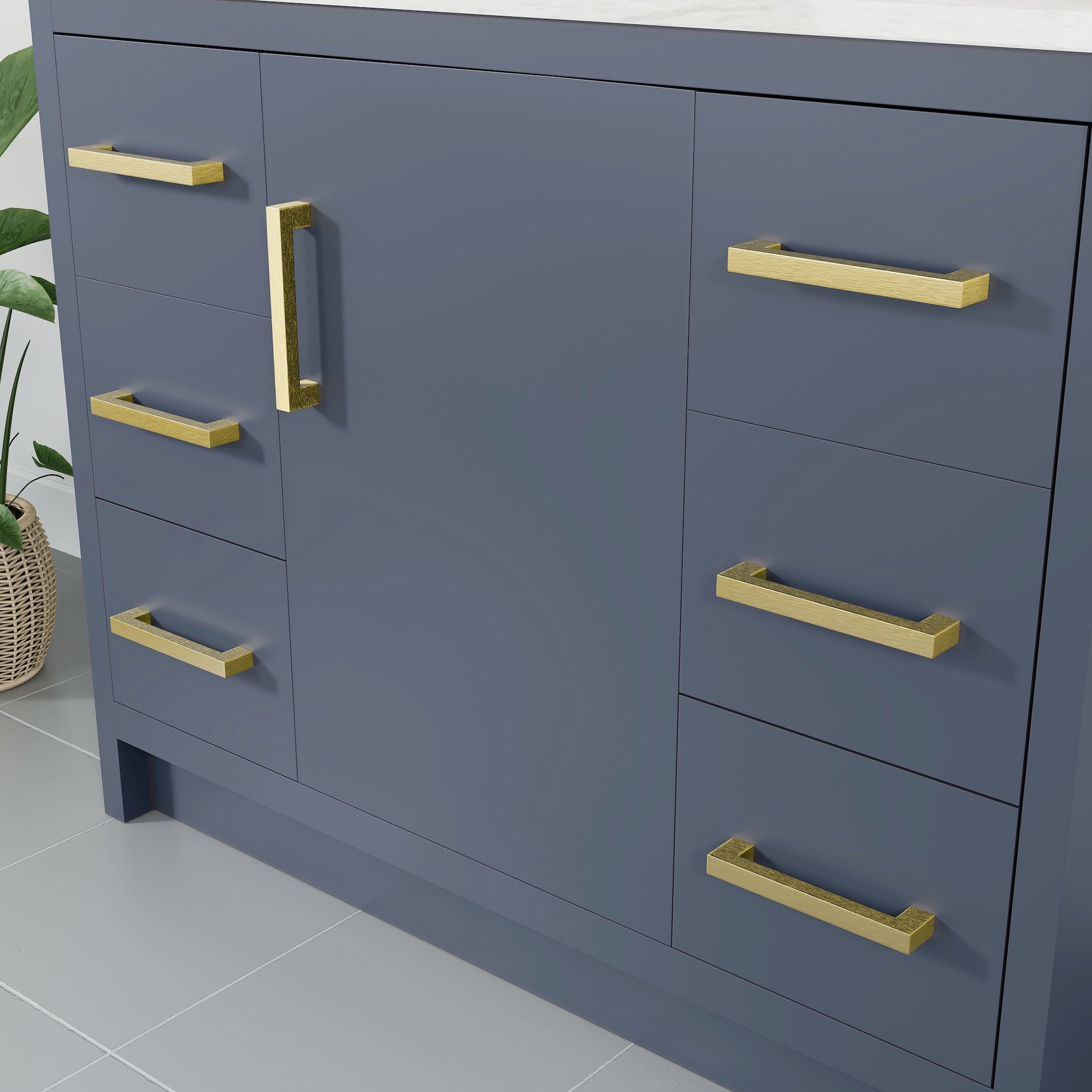 Curio 42 in. Dark Blue Single Sink Bath Vanity with Arabescato Engineered Stone Top and Undermount Porcelain Sink - Bathroom Vanity by Eviva