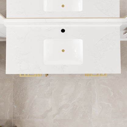 Curio 42 in. Walnut Single Sink Bath Vanity with Arabescato Engineered Stone Top and Undermount Porcelain Sink - Bathroom Vanity by Eviva