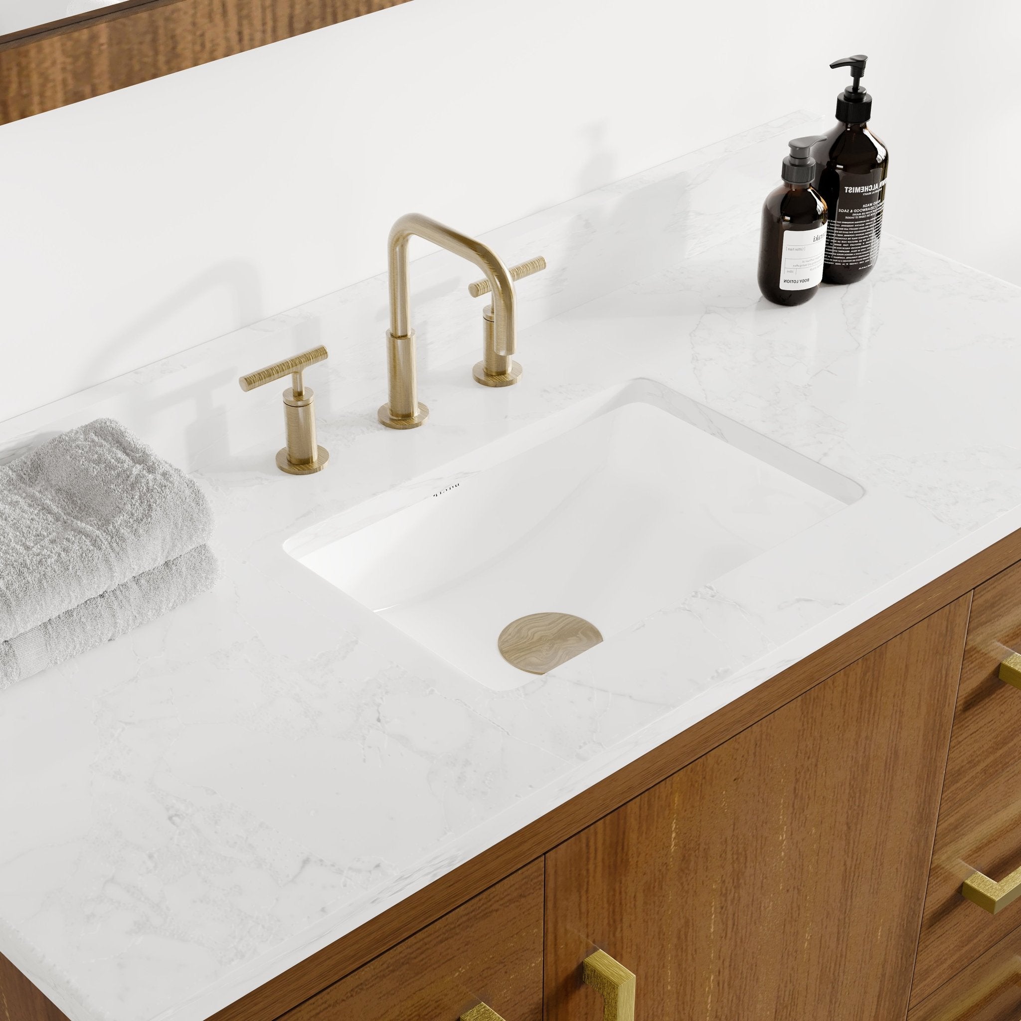 Nora 42 in. Walnut Single Sink Bath Vanity with Arabescato Engineered Stone Top and Undermount Porcelain Sink - Bathroom Vanity by Eviva