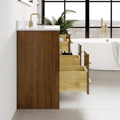 Nora 42 in. Walnut Single Sink Bath Vanity with Arabescato Engineered Stone Top and Undermount Porcelain Sink - Bathroom Vanity by Eviva