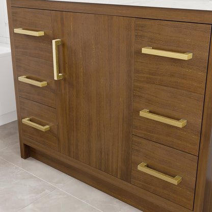 Curio 42 in. Walnut Single Sink Bath Vanity with Arabescato Engineered Stone Top and Undermount Porcelain Sink - Bathroom Vanity by Eviva