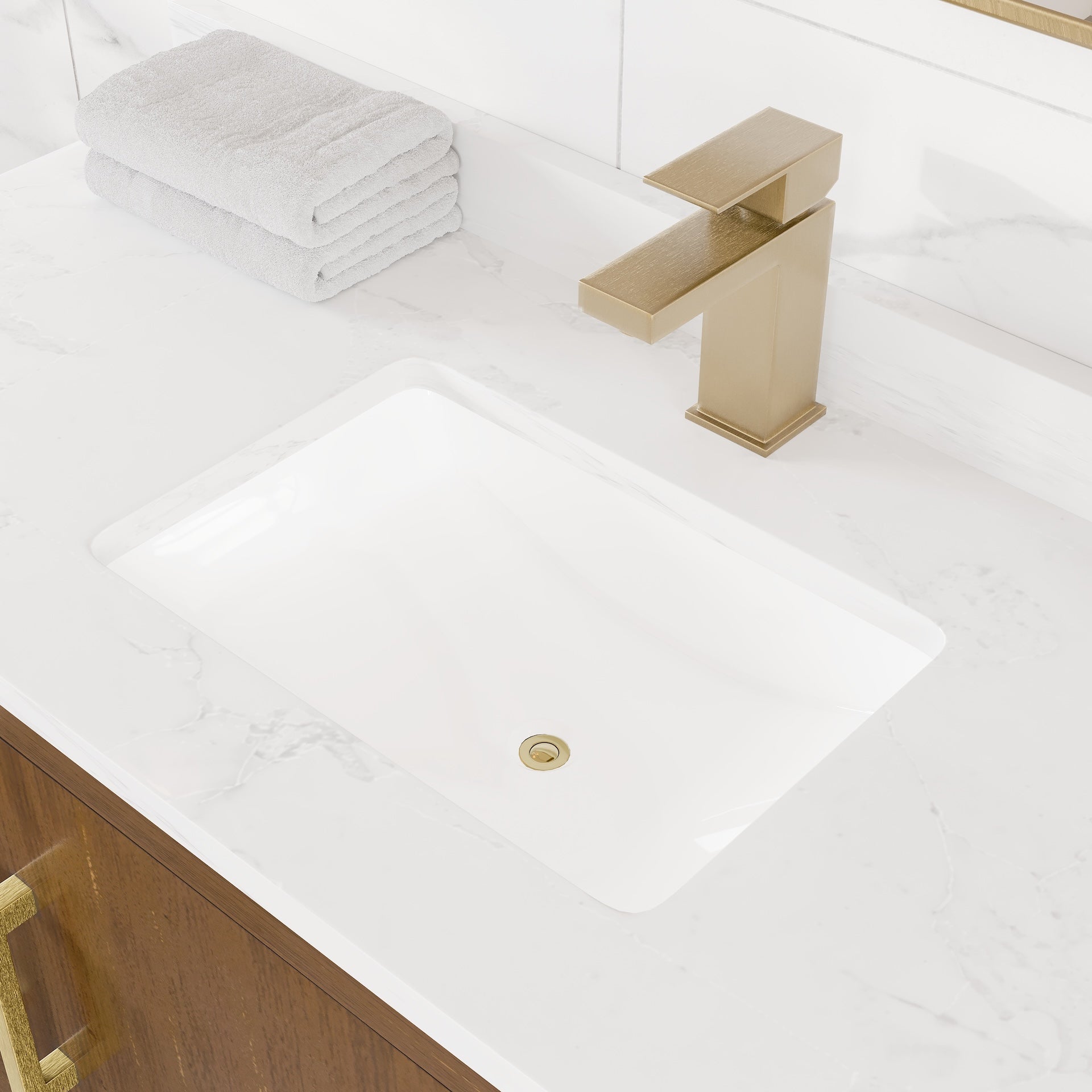 Curio 42 in. Walnut Single Sink Bath Vanity with Arabescato Engineered Stone Top and Undermount Porcelain Sink - Bathroom Vanity by Eviva