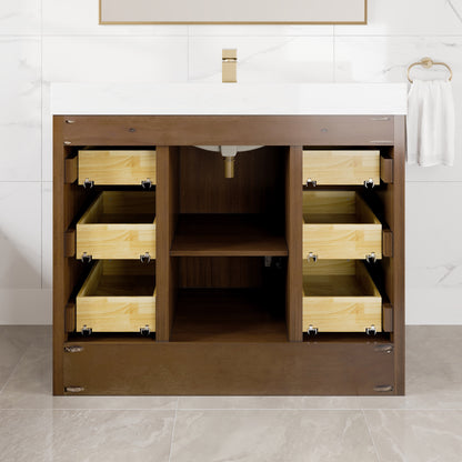 Curio 42 in. Walnut Single Sink Bath Vanity with Arabescato Engineered Stone Top and Undermount Porcelain Sink - Bathroom Vanity by Eviva