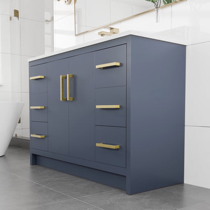 Curio 48 in. Dark Blue Single Sink Bath Vanity with Arabescato Engineered Stone Top and Undermount Porcelain Sink - Bathroom Vanity by Eviva
