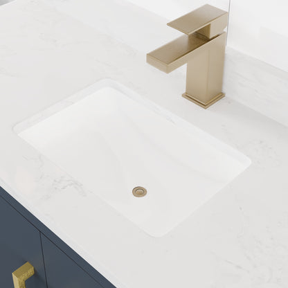Curio 48 in. Dark Blue Single Sink Bath Vanity with Arabescato Engineered Stone Top and Undermount Porcelain Sink - Bathroom Vanity by Eviva