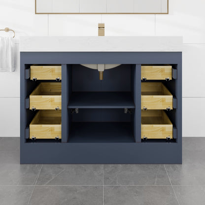 Curio 48 in. Dark Blue Single Sink Bath Vanity with Arabescato Engineered Stone Top and Undermount Porcelain Sink - Bathroom Vanity by Eviva