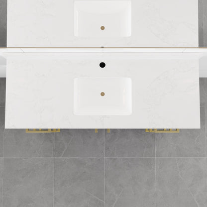 Curio 48 in. Dark Blue Single Sink Bath Vanity with Arabescato Engineered Stone Top and Undermount Porcelain Sink - Bathroom Vanity by Eviva
