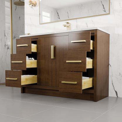 Curio 48 in. Walnut Single Sink Bath Vanity with Arabescato Engineered Stone Top and Undermount Porcelain Sink - Bathroom Vanity by Eviva