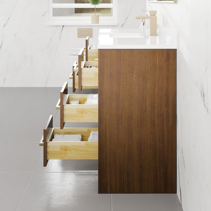 Curio 48 in. Walnut Single Sink Bath Vanity with Arabescato Engineered Stone Top and Undermount Porcelain Sink - Bathroom Vanity by Eviva