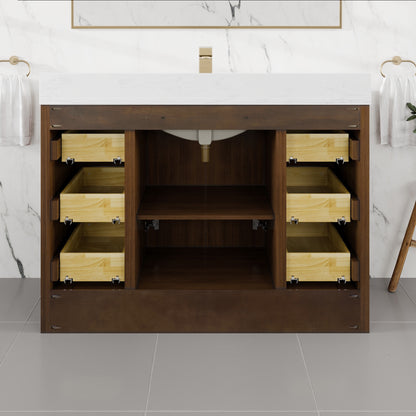 Curio 48 in. Walnut Single Sink Bath Vanity with Arabescato Engineered Stone Top and Undermount Porcelain Sink - Bathroom Vanity by Eviva
