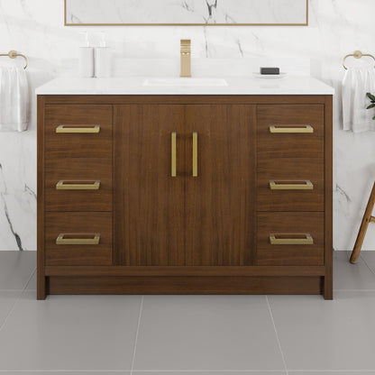 Curio 48 in. Walnut Single Sink Bath Vanity with Arabescato Engineered Stone Top and Undermount Porcelain Sink - Bathroom Vanity by Eviva