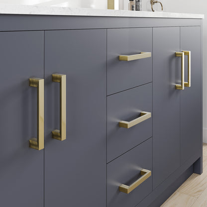 Curio 60 in. Dark Blue Double Sink Bath Vanity with Arabescato Engineered Stone Top and Undermount Porcelain Sinks - Bathroom Vanity by Eviva