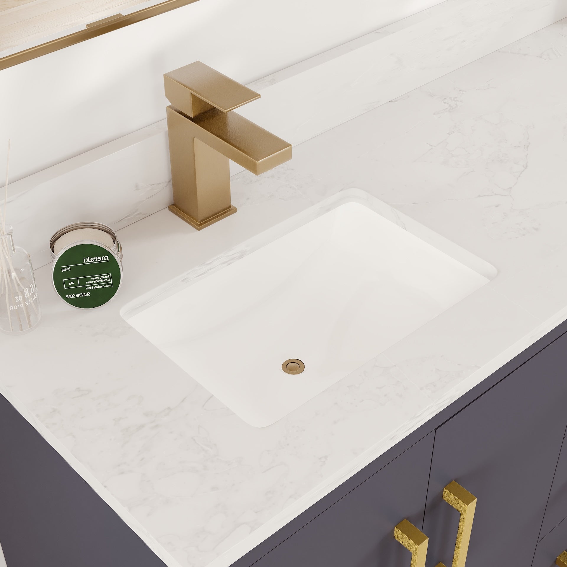 Curio 60 in. Dark Blue Double Sink Bath Vanity with Arabescato Engineered Stone Top and Undermount Porcelain Sinks - Bathroom Vanity by Eviva