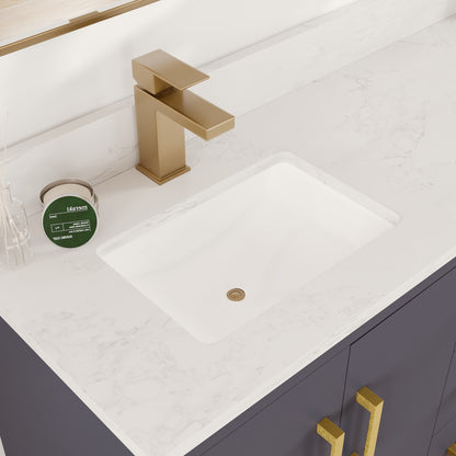 Curio 60 in. Dark Blue Double Sink Bath Vanity with Arabescato Engineered Stone Top and Undermount Porcelain Sinks - Bathroom Vanity by Eviva