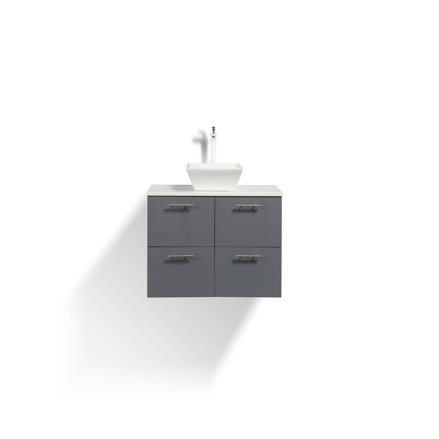 Luxury 39"W x 20"D Gray Wall Mount Bathroom Vanity with White Tempered Glass Countertop and Vessel Porcelain Sink