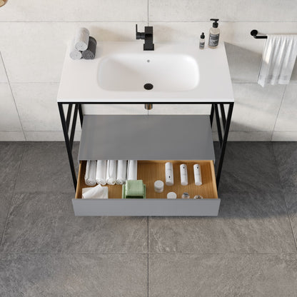 Lodge 36 in. Gray Single Sink Bath Vanity with Solid Surface Top and Integral Solid Surface Sink