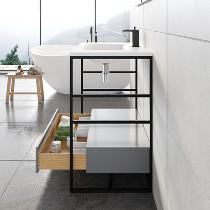 Lodge 36 in. Gray Single Sink Bath Vanity with Solid Surface Top and Integral Solid Surface Sink