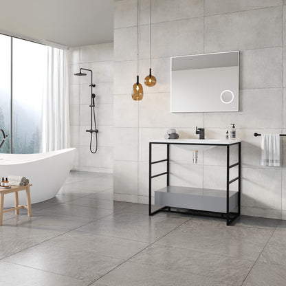 Lodge 36 in. Gray Single Sink Bath Vanity with Solid Surface Top and Integral Solid Surface Sink