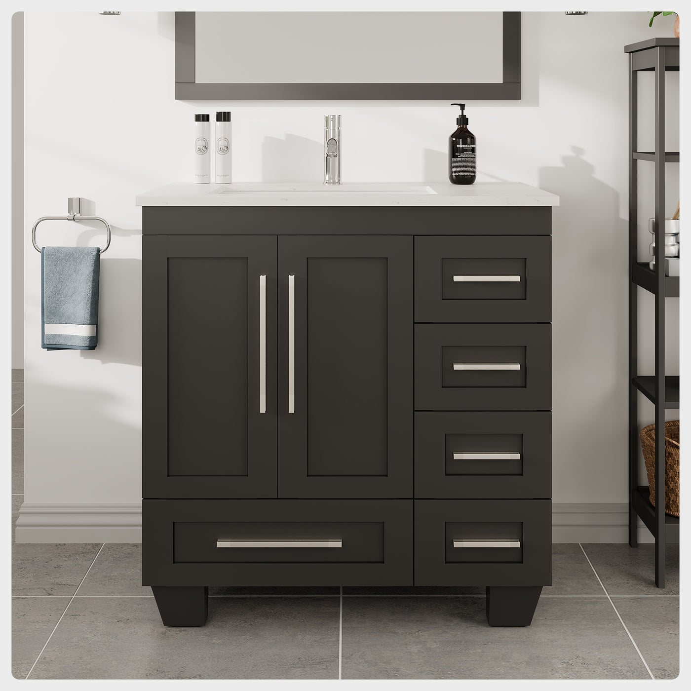 Loon 30"W x 22"D Espresso Bathroom Vanity with White Carrara Quartz Countertop and Undermount Porcelain Sink