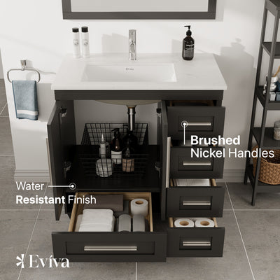 Loon 30"W x 22"D Espresso Bathroom Vanity with White Carrara Quartz Countertop and Undermount Porcelain Sink