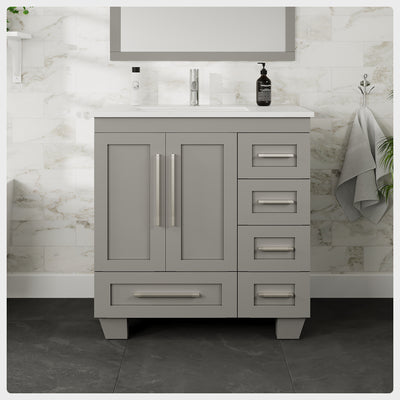 Loon 30"W x 22"D Gray Bathroom Vanity with White Carrara Quartz Countertop and Undermount Porcelain Sink