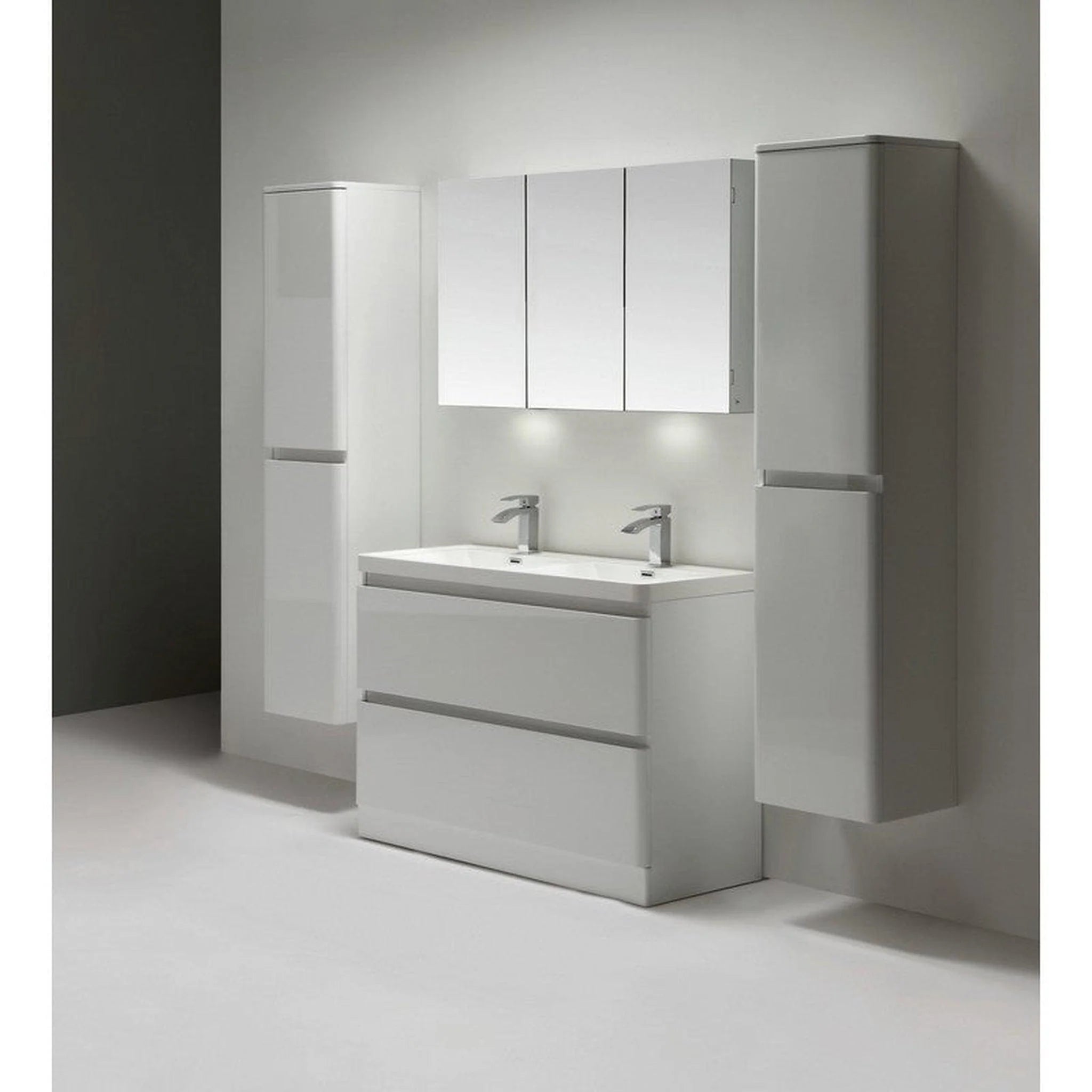 Glazzy 47 in. White Double Sink Bath Vanity with Acrylic Top and Integrated Sinks