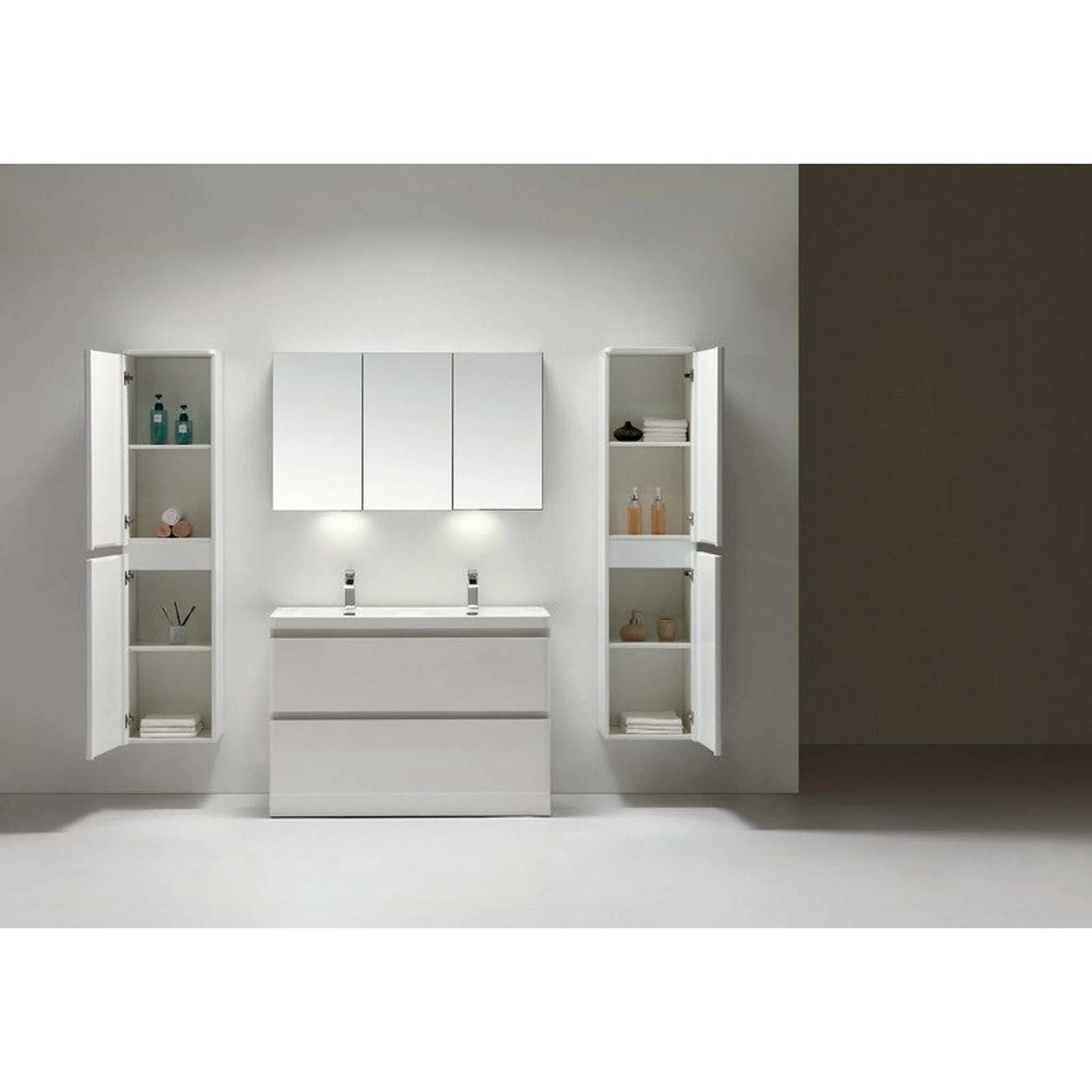 Glazzy 47 in. White Double Sink Bath Vanity with Acrylic Top and Integrated Sinks