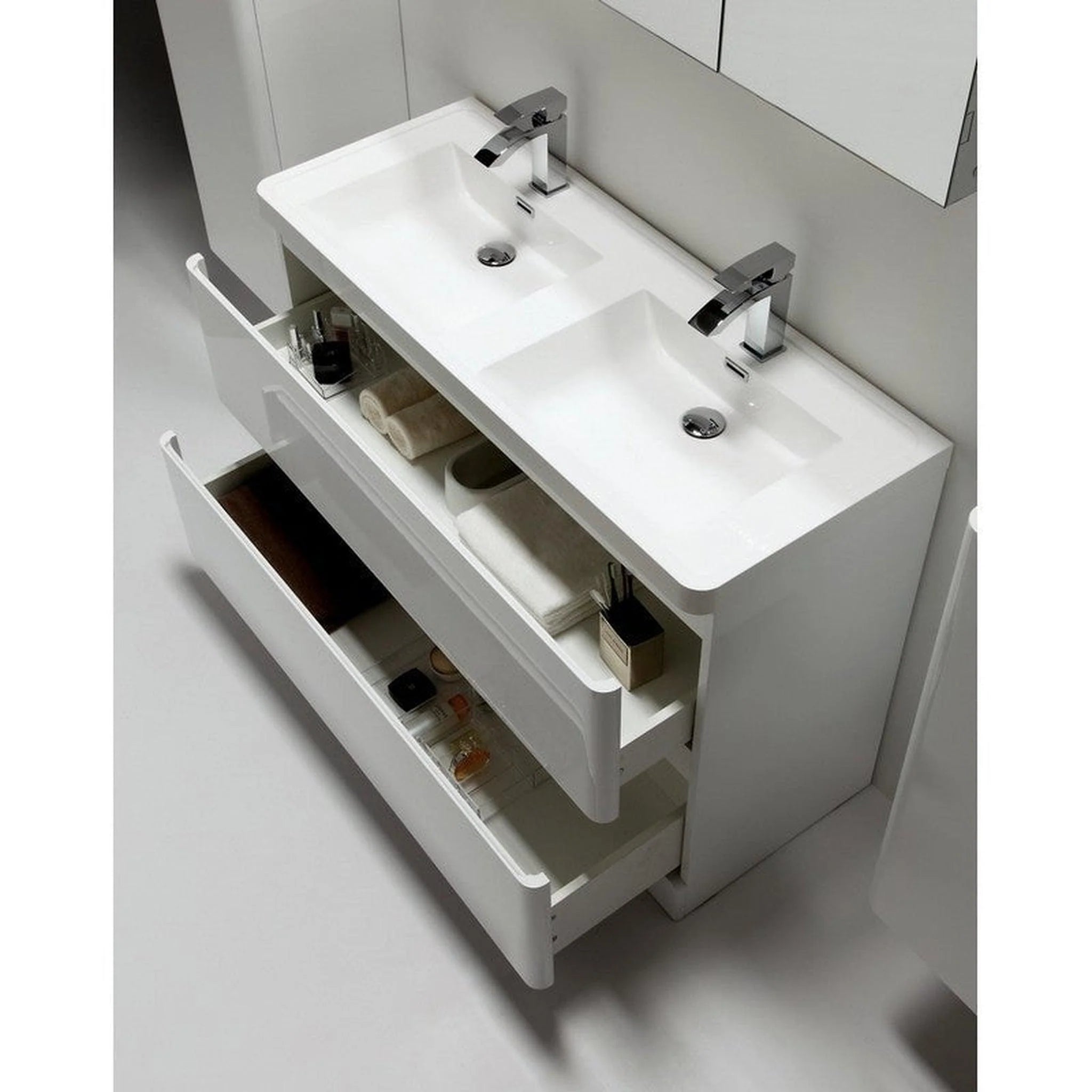 Glazzy 47 in. White Double Sink Bath Vanity with Acrylic Top and Integrated Sinks