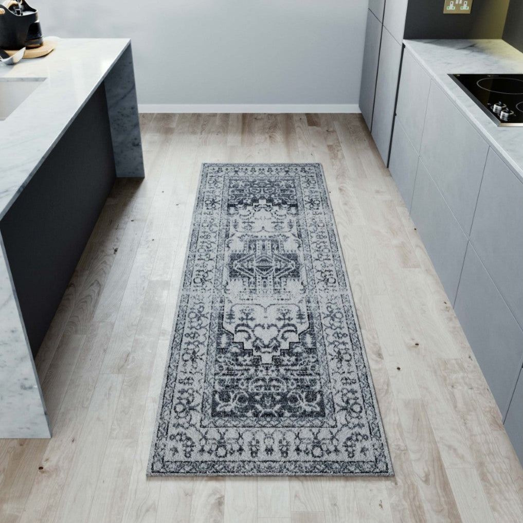 Eviva Venus 2' x 8' Geometric Blue/Cream Rug