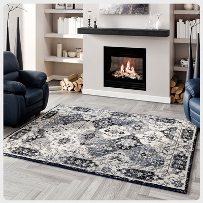 Mosaic 5' x 7' Damask Blue/Gray Rug