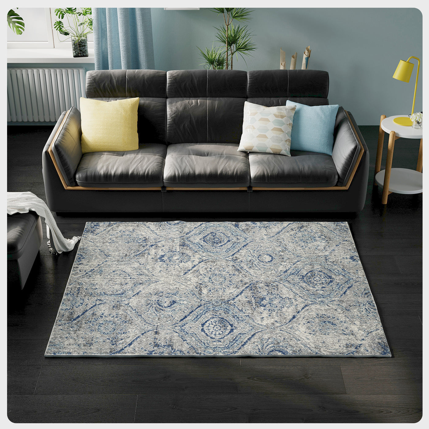 Loops 3' x 5' Damask Blue/Cream Rug