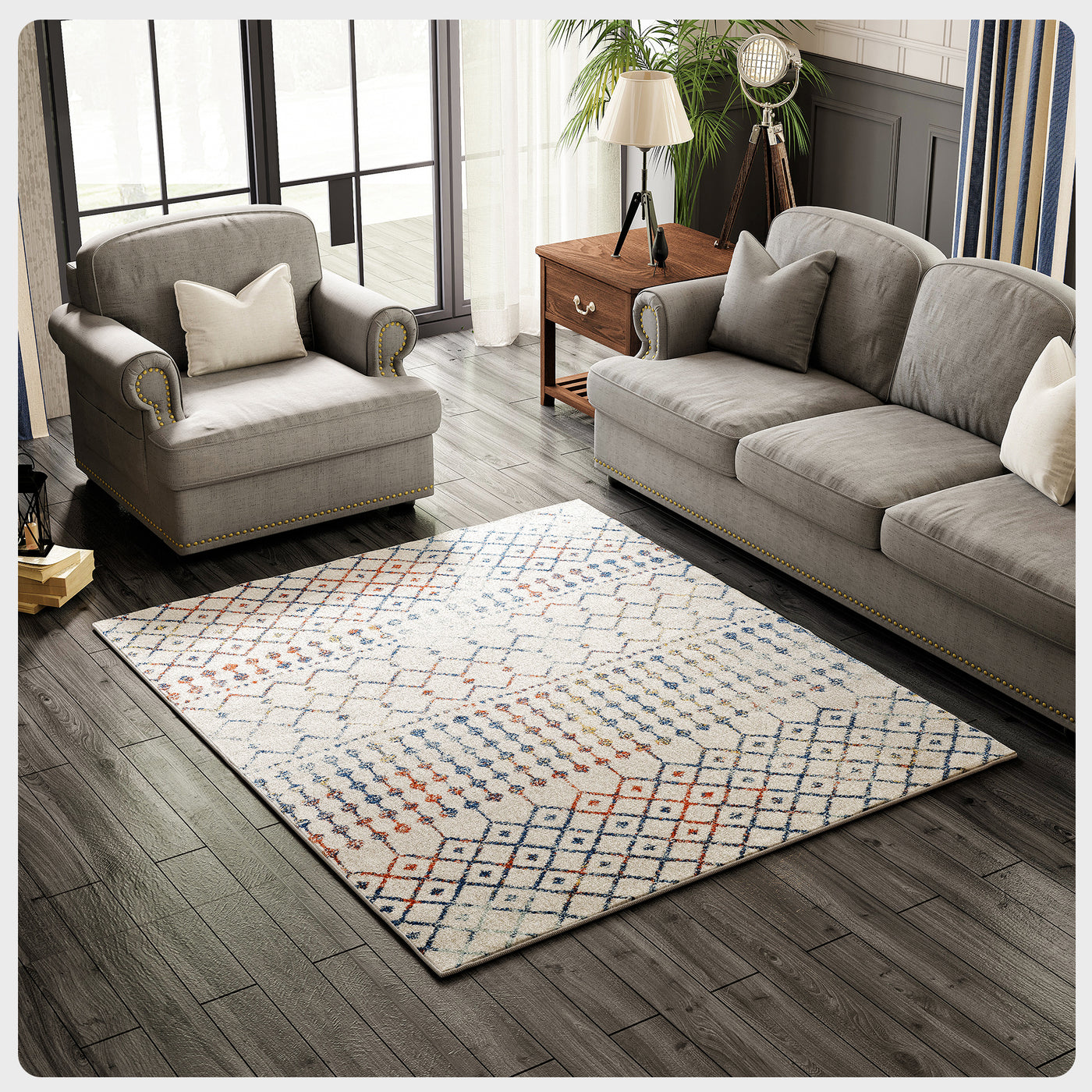 Grid 3' x 5' Geometric Multicolor Rug