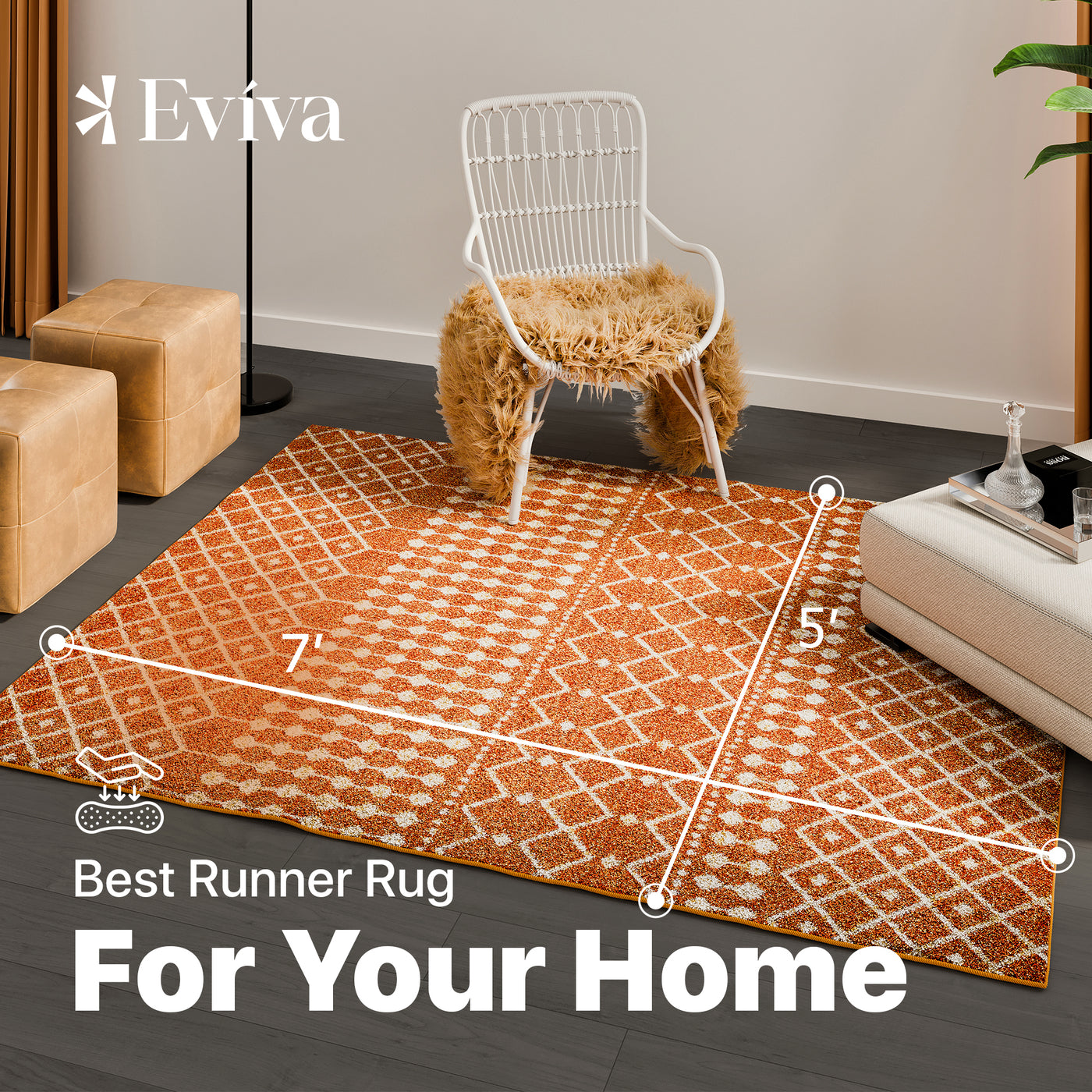 Grid 5' x 7' Geometric Orange/Cream Rug